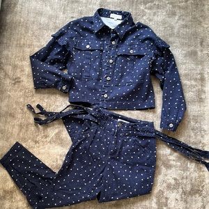 Something Navy Floral Jacket and Pants, Small